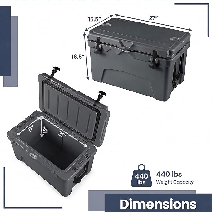 COSTWAY Portable Insulated Hard Cooler – Keeps Ice Up to 6 Days, Heavy-Duty Outdoor Ice Chest with Cup Holders, Built-in Fish Ruler & Bottle Opener for Camping, Fishing, Beach, Tailgating
