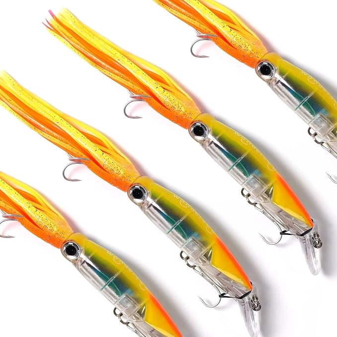 Wondersee Squid Fishing Bait Soft Hard Lures Kit Swimbait Crankbait Jig Simulation Weighted Holographic 4 PCS