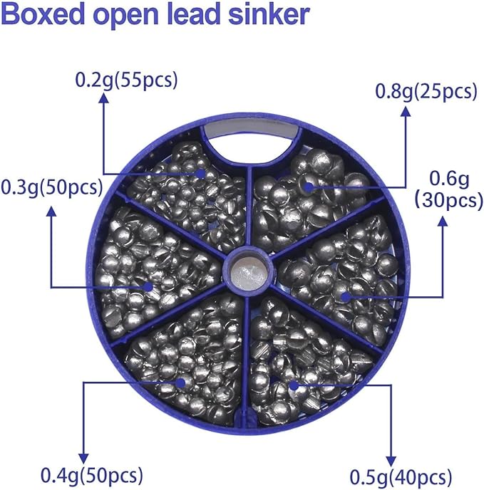 Fishing Weights Sinkers, Split Shot Sinkers Kit Removable Round Lead Weights Assorted Sizes (100/117/205/250PCS) for Bass Trout Panfish Fishing
