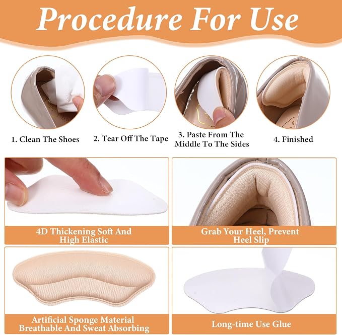 Lip-Shaped Heel Grips Liner Cushions Inserts for Loose Shoes, 6 Pairs Self-Adhesive Heel Grips Liner for Loose Shoes, Memory Foam Heels Cushions to Prevent Blisters & Stop Slipping
