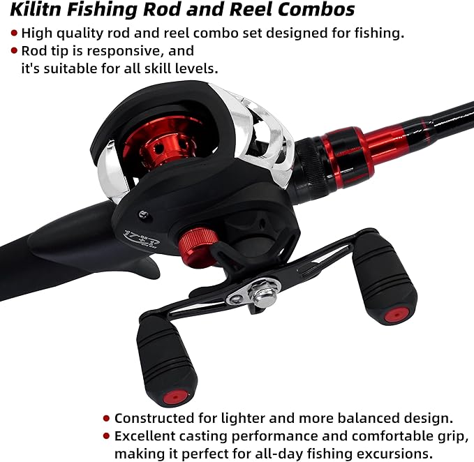 Kilitn Fishing Rod and Reel Combo, Baitcasting Combo Baitcast Reel 5 Foot Durable Fiberglass Telescopic Rod with Fishing Line Full Kits Comfortable Handle