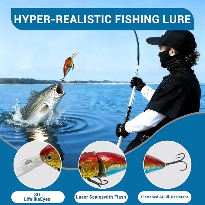 Keenjorika Fishing Lures Multi Jointed Fish Fishing Kits, Slow-Sinking Lifelike Segmented Swimbait Crankbaits, Realistic Swimming Action for Bass, Trout, Pike & Walleye, Freshwater and Saltwater