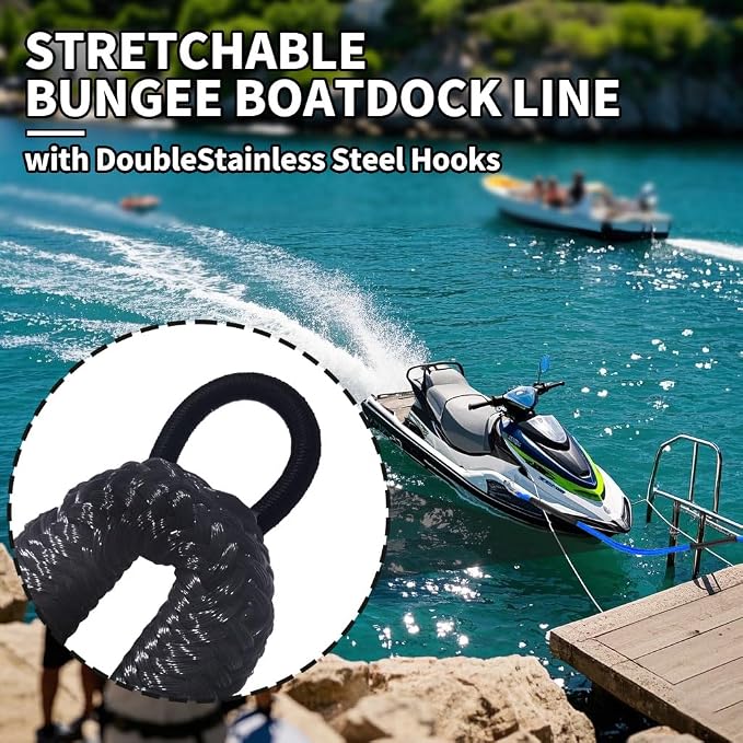 Bungee Boat Dock Line, Boat Rope with Double 316 Stainless Steel Clips Accessories for Bass Boat, Kayak, Pontoon, Watercraft, Waverunner, SeaDoo, Canoe,2Packs,4-6FT,Black