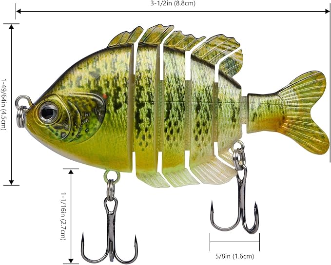 BASSDASH SwimPanfish Multi Jointed Panfish Bluegill Swimbaits Hard Topwater Bass Lures Fishing Lure Crank Saltwater 3.5in/0.85oz