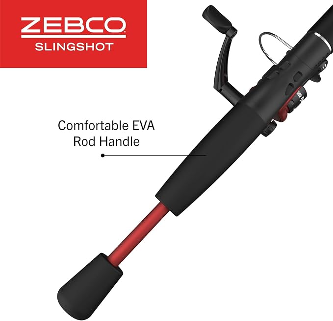 Zebco Slingshot Spinning Reel and Fishing Rod Combo, 2-Piece Medium-Light Durable Fiberglass Rod, Comfortable EVA Handle, Pre-Spooled with 8-Pound Cajun Fishing Line