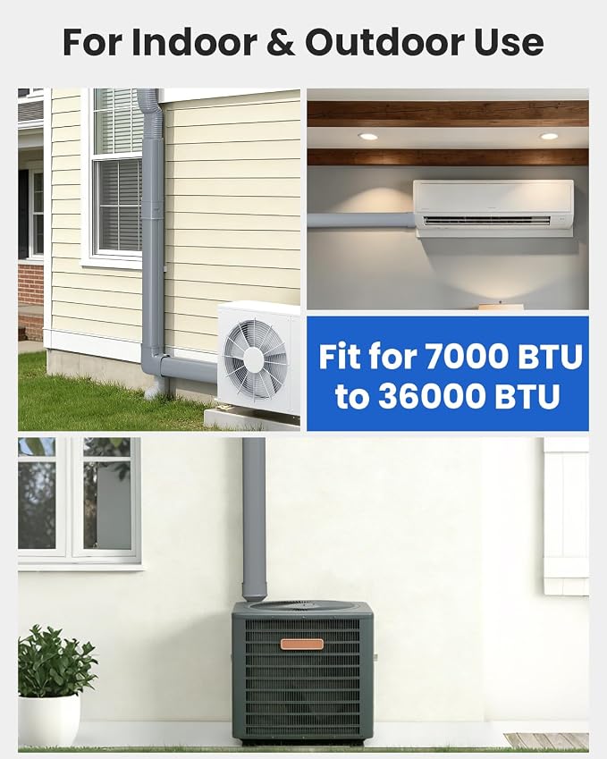 3" 17 Mini Split Line Cover Set: PVC Decorative Pipe Line Hide Cover Kit for Ductless Mini Split Air Conditioner, Central AC and Heat Pumps, Gray