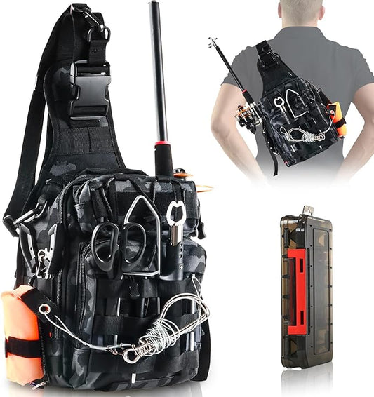 Aertiavty Fishing Backpack, Fishing Bag with Tackle Box, Compact Fishing Tackle Bag, Fishing Tackle Backpack with Rod Holder for Outdoor Sport Fishing Gifts for Men Women
