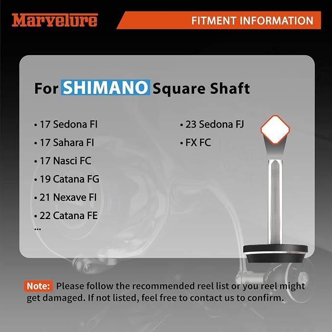 Locked-Type Power Handle (Square Shaft) Compatible for Shimano 17 Nasci Sedona FI Sahara FI Nexave FI, 19 Sienna FG, 22 Catana FE, Spinning Reels