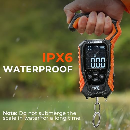 KastKing Weighmaster Mechanical-Digital Fishing Scale with Lip Gripper, 120 lb Capacity, 2.5" Backlit Display, High-Precision Sensor, 9 Weight Memory, Temperature Detection, IPX6 Waterproof