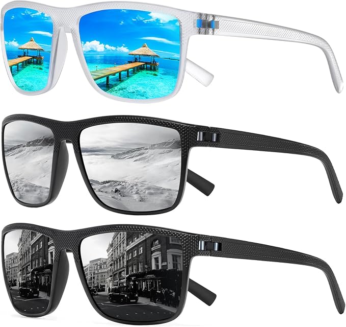 Square Polarized Sunglasses for Men and Women Lightweight Frame Sun Glasses with UV Protection