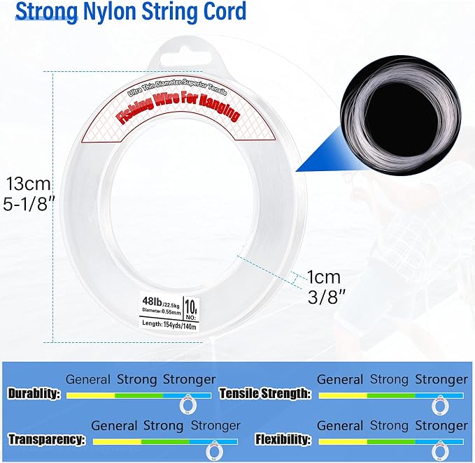 Clear Fishing Wire, Acejoz 656FT Fishing Line Clear Invisible Hanging Wire Strong Nylon String Supports 40 Pounds for Balloon Garland Hanging Decorations