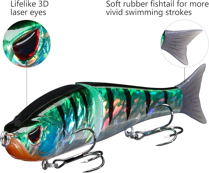 Bassdash SwimShad Glide Baits Jointed Swimbait Bass Pike Salmon Trout Muskie Fishing Lure,3-Pack