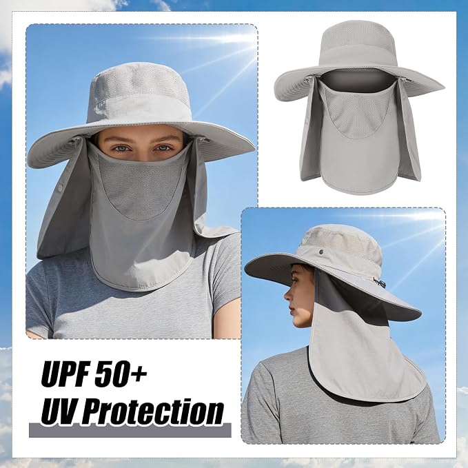 4 Pack Sun Hats for Men Women UPF 50+ Wide Brim Fishing Bucket Hat Summer Outdoor UV Protection Adjustable Neck Flap
