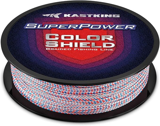 KastKing Superpower ColorShield Braided Fishing Line - Colorfast Braided Line, 100% Solution Dyed UHMWPE Fiber, Smooth & Strong Superline, Near Zero Stretch, Sensitive, High Abrasion Resistance