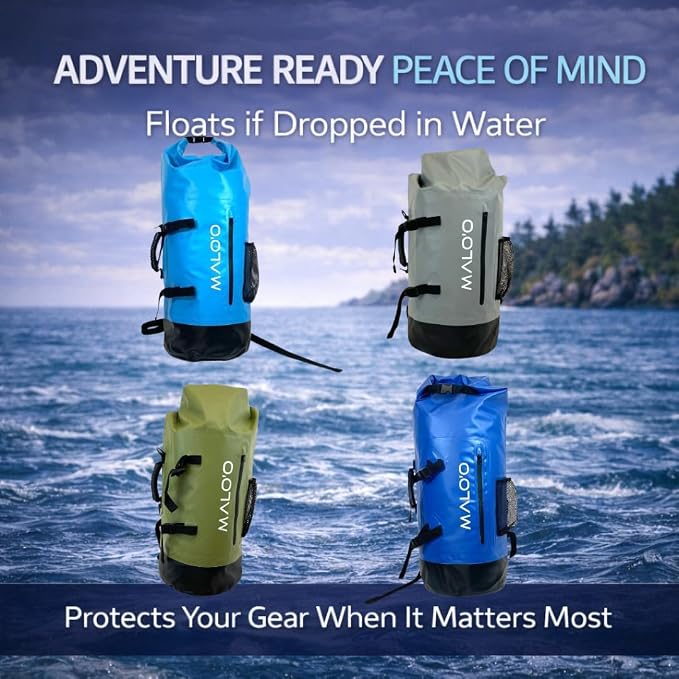 Malo’o 45L Waterproof Dry Bag Backpack – Heavy Duty Roll Top Fishing & Beach Backpack, IPX6 Water Resistant Gear Bag for Kayaking, Camping, Surf, Travel & Outdoor Adventure