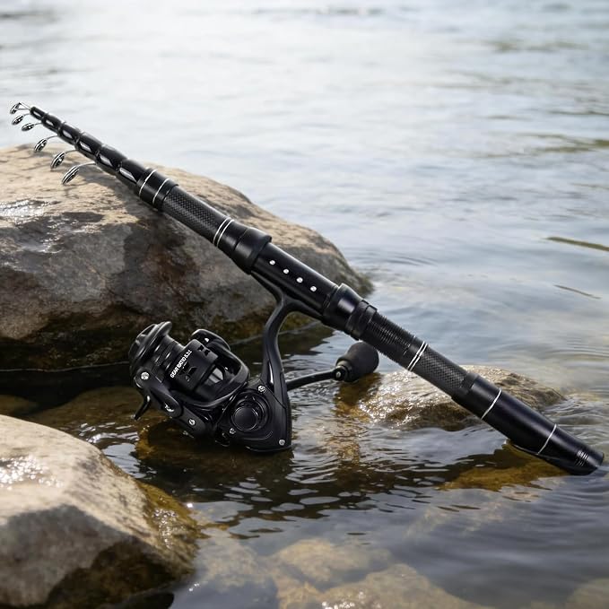 Telescopic Fishing Rod and Reel Combo, 5.9FT, 6.8FT, 7.5FT Carbon Fiber Travel Fishing Pole Full Kit with Carrier Bag & Lures, Solid Tip Portable Gear for Adults Beginners
