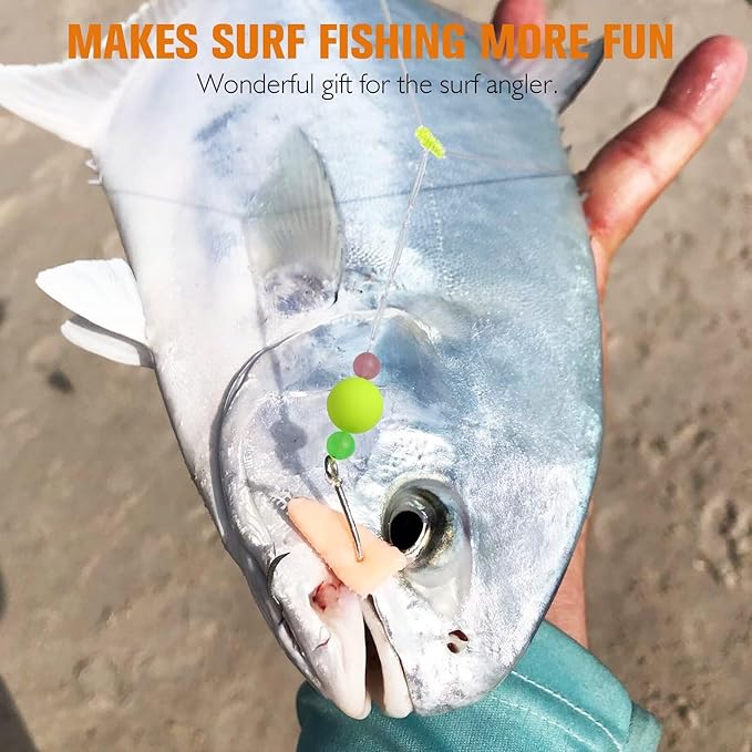 Dovesun 10PCS/4PCS Pompano Rigs for Surf Fishing Saltwater Fishing Rigs with Floats and Beads Unique Double-Line T-Knot Pre-Rigged Surf Fishing Gear & Tackle with Circle Hooks