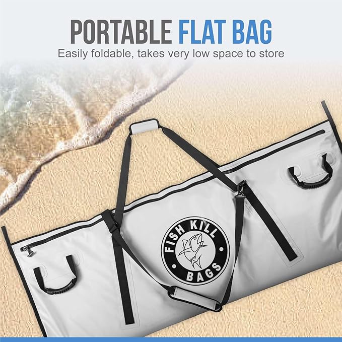 Flat PVC Tarpaulin Insulated Fish Cooler Kill Bag - Waterproof Fishing Cooler Bag with Easy Grip Carry Handles - Portable Soft Cooler - 3 Sizes