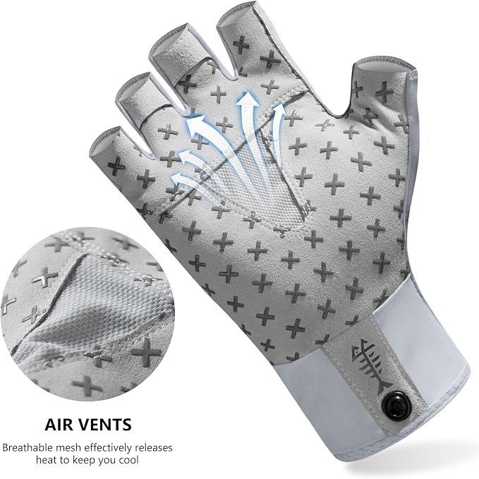 BASSDASH Unisex UPF 50+ Half Finger Sun Gloves Fingerless Breathable UV Protection for Fishing Hiking Kayaking Rowing FG02