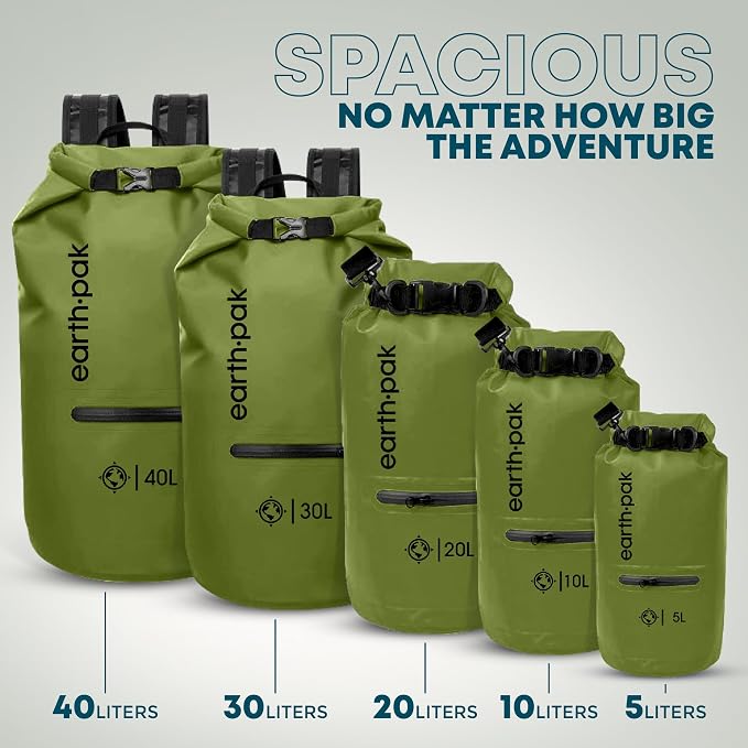 Earth Pak Waterproof Dry Bag with Zippered Pocket - Waterproof Dry Bag Backpack Keeps Gear Dry