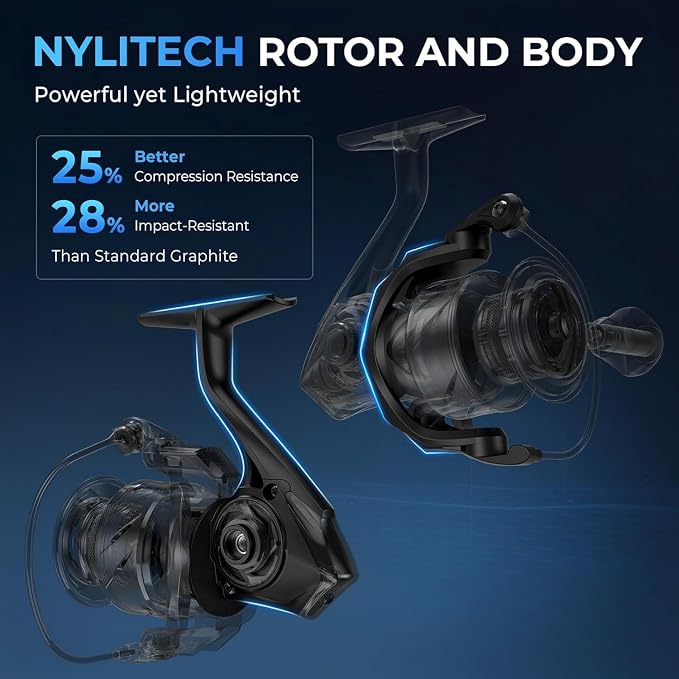 KastKing Verus Spinning Reel, Ultra-Lightweight 5oz Fishing Reel, 5.2:1/6.2:1 Gear Ratio, Aerodynamic Reel Rotor, 10+1 Stainless Steel Bearings, Lightweight Nylitech Body&Rotor, Carbon Fiber Drag
