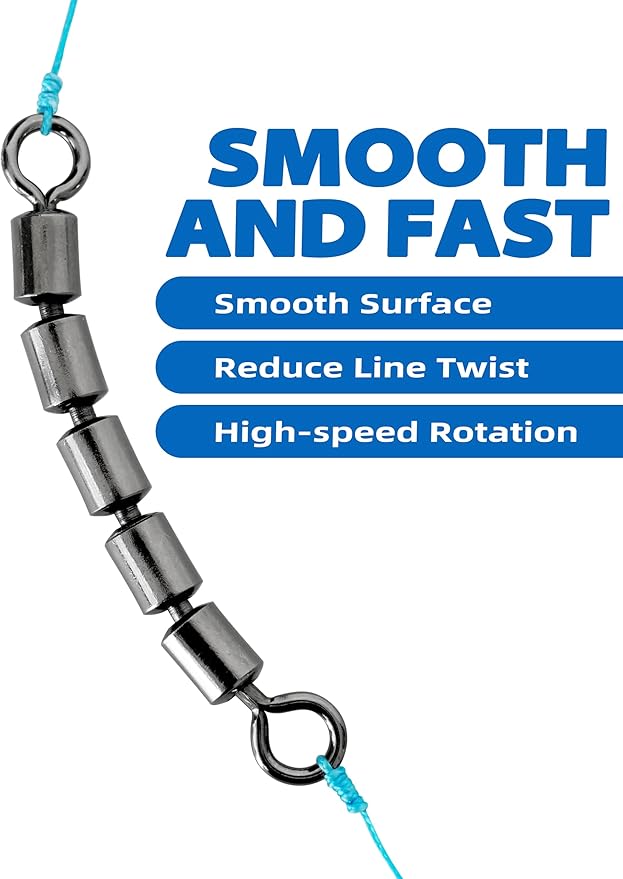 BLUEWING Fishing Barrel Swivels 84lbs/126lbs/209lbs High Speed Multi Link 5 Roller Chain Fishing Swivels Leader Lure Connectors Saltwater Freshwater Tackle, 10pcs