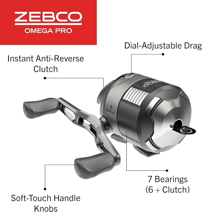 Zebco Omega Pro Spincast Reel and Fishing Rod Combo, 6-Foot 2-Piece IM6 Graphite Fishing Pole, Split MaxTac Grip Rod Handle, Size 30 Reel, Pre-spooled with 10-Pound Line