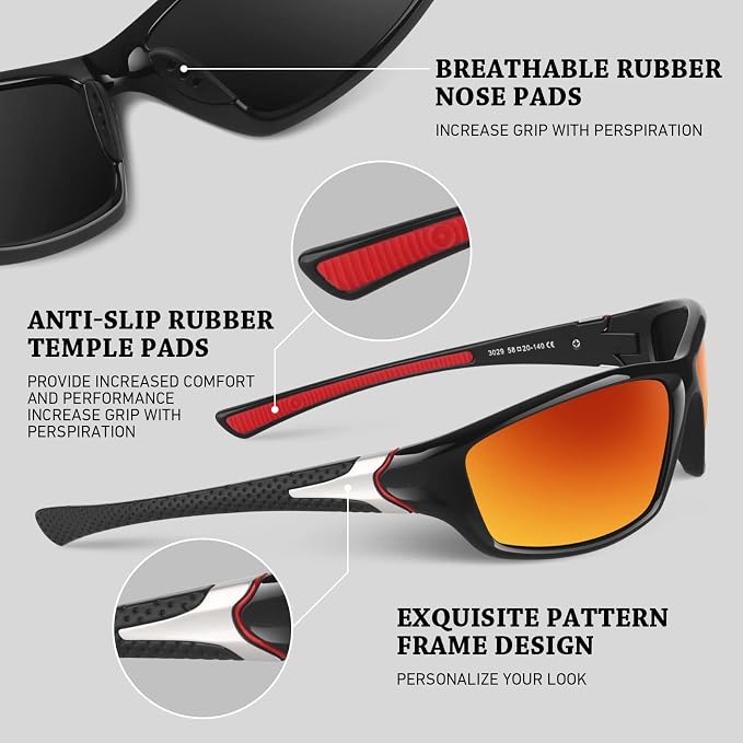 WEAROYO Polarized Sports Sunglasses for Men Women,Fishing Driving Rectangular Goggles UV400 Protection