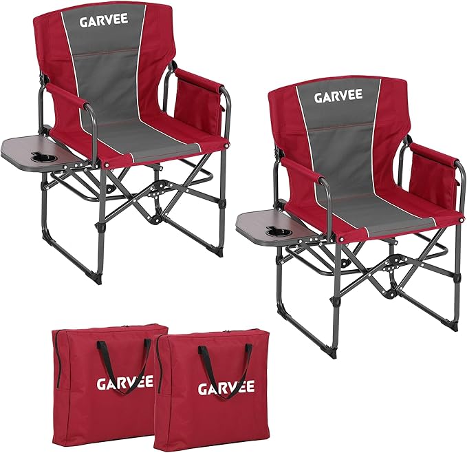 Oversized Camping Directors Chair, Portable Folding Lawn Chairs for Adults Heavy Duty with Side Table, Outdoor Foldable Camp Chair with Pocket for Beach, Fishing, Picnic, Outdoor Foldable Camp Chair