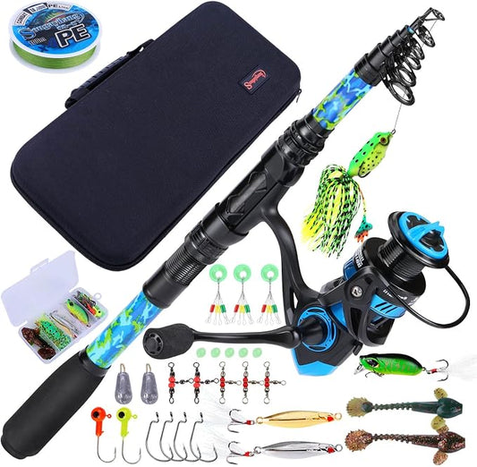 Sougayilang Telescopic Fishing Rod and Reel Combo – Full Kit with Carrier Bag, 11+1 Bearings Spinning Reel, Carbon Fiber Travel Pole for Bass, Trout, Catfish, Redfish – Saltwater Freshwater