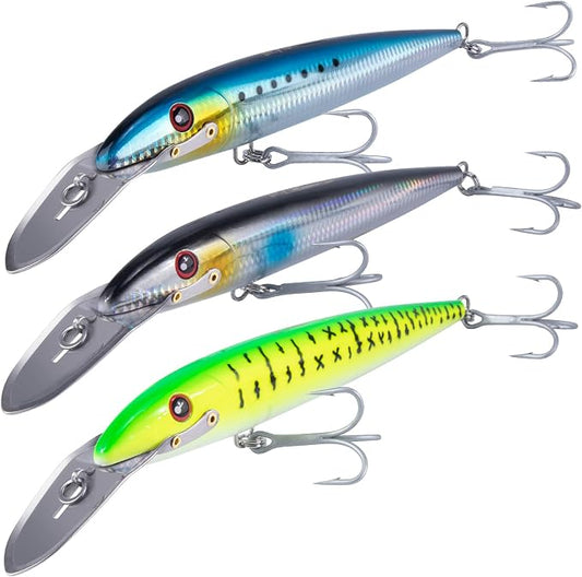 Dr.Fish Deep Diving Trolling Lures 13-20ft Saltwater Hard Fishing Lures 7.5" Deep Diving Jerkbait VMC Treble Hooks Pencil Twitch Bait Heavy Duty Offshore Plugs Striper Mackerel Tuna