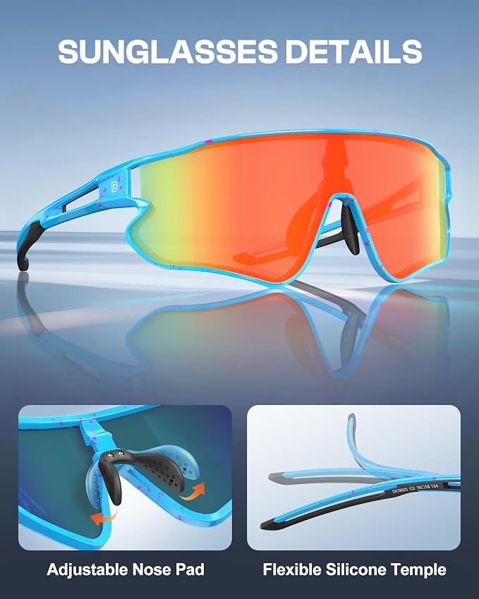 DUCO Polarized Sports Sunglasses for Men Women: UV400 Protection 24g Wrap Around Glasses for Baseball Running Hiking DC0023