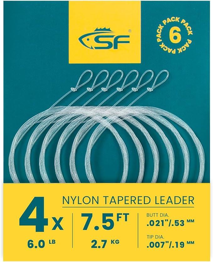 SF Pre-Tied Loop Fly Fishing Tapered Leader Nylon Clear Trout Freshwater Saltwater Bonefish Permit Bass Salmon Steelhead 7.5FT 9FT 10FT 12FT 15FT 0X 1X 2X 3X 4X 5X 6X 7X