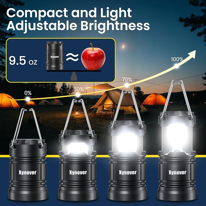 4-Pack Portable Camping Lanterns,LED Battery Powered Lights Tent Lamp Magnetic Base,Hanging Hook,Collapsible, Waterproof for Emergency, Hiking,Hurricane,Campsites,Lanterns for Power Outages