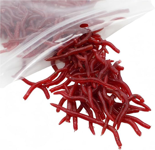 Red Soft Worm Lures for Bass Fishing - Lifelike Artificial Earthworm Baits for Freshwater & Saltwater