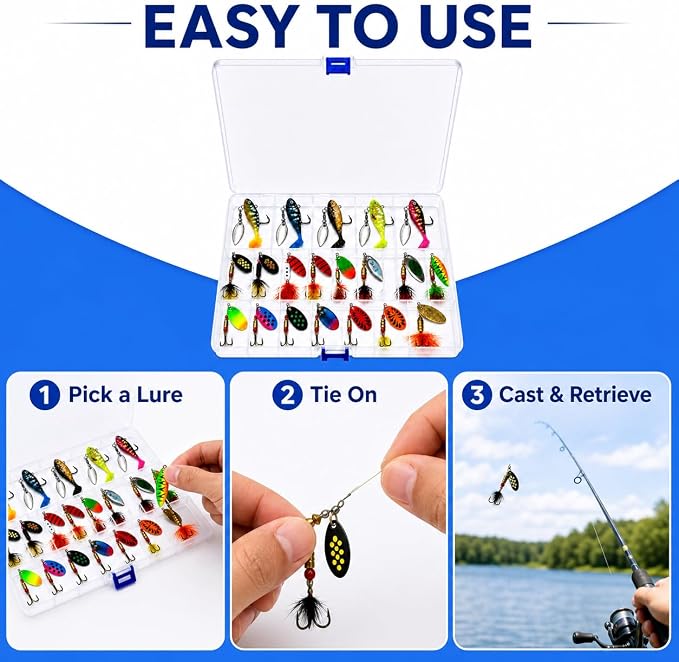 Fishing Spinner Lures Kit 10/15/16/20PCS, Inline Spinner Baits with Treble Hooks and Feather Tails, Metal Fishing Lures for Trout Bass Salmon Panfish, Multi-Color Freshwater Fishing Tackle Set