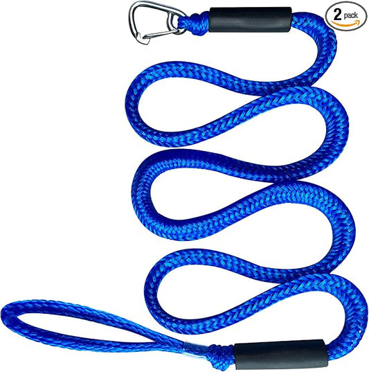 Bungee Dock Line with Stainless Steel Clip Boat Rope Mooring String with Foam Float for Docking,Kayak,Watercraft,SeaDoo,Pontoon,Canoe,Power Boat Accessory,7-10ft (Blue,with One Hook)