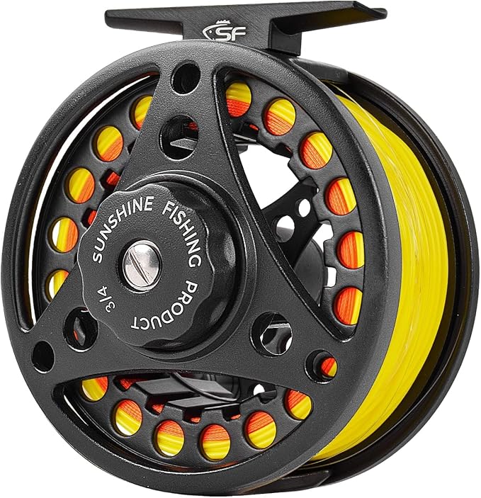 SF SF-001 Large Arbor Fly Fishing Reel with Aluminum Alloy Body 3/4wt 5/6wt 7/8wt Die Cast Pre-Loaded Fly Reel with Line Combo for Trout Bass Carp Pike Panfish