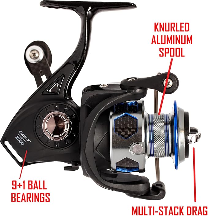 Ardent Bolt 1000-3000 Spinning Fishing Reel/High Speed Gear Ratio / 9+1 Ball Bearing Design/Lightweight Aluminum Frame /10-12lb 120 Yard line / 11-15 lbs. Drag