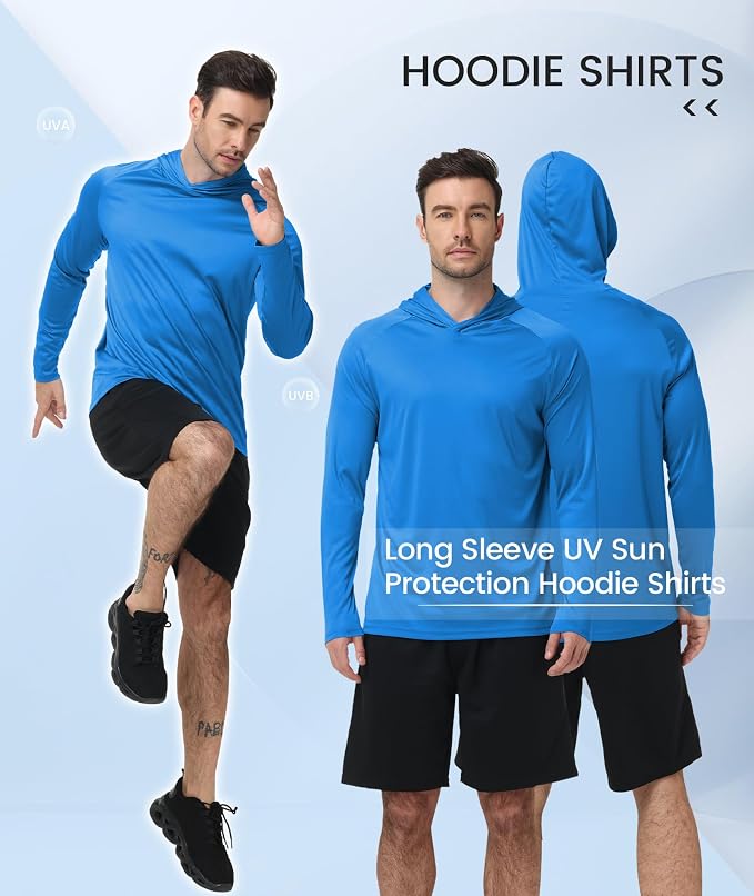 ZITY 3 Pack Men's Sun Protection Hoodie Shirt Fishing Shirts for Men UPF 50+ Long Sleeve Shirt Lightweight Rash Guard