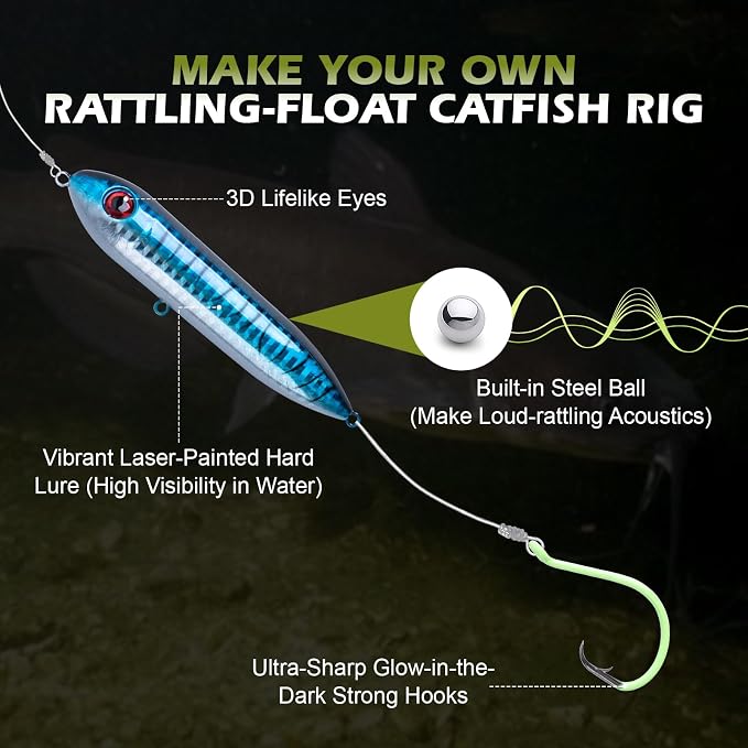 Goture Catfish Rig Making Kit,274pcs/300pcs Catfishing Tackle with Luminous Fishing Hook Swivel Sinker Weights Rattle Float Bobber Stoppers,Catfish Rigs Accessories with 3600 Tackle Box,Gifts for Men
