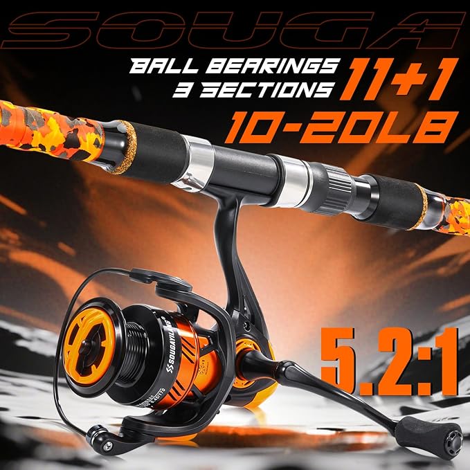 Sougayilang 3 Piece Surf Fishing Rod Combo Medium/Heavy Travel Spinning Rod with 5000 Size Reel Baitfeeder Combo(9'/10'/11'12')