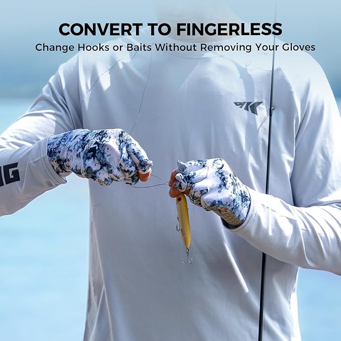 KastKing La Sal Pro Full Finger Fishing Gloves, UPF 50+ Sun Protection Gloves with Convertible Design, Ultralight Microfiber, Ultra-Soft Comfort, FrostWeave Cooling, Enhanced Grip, Four Sizes Options