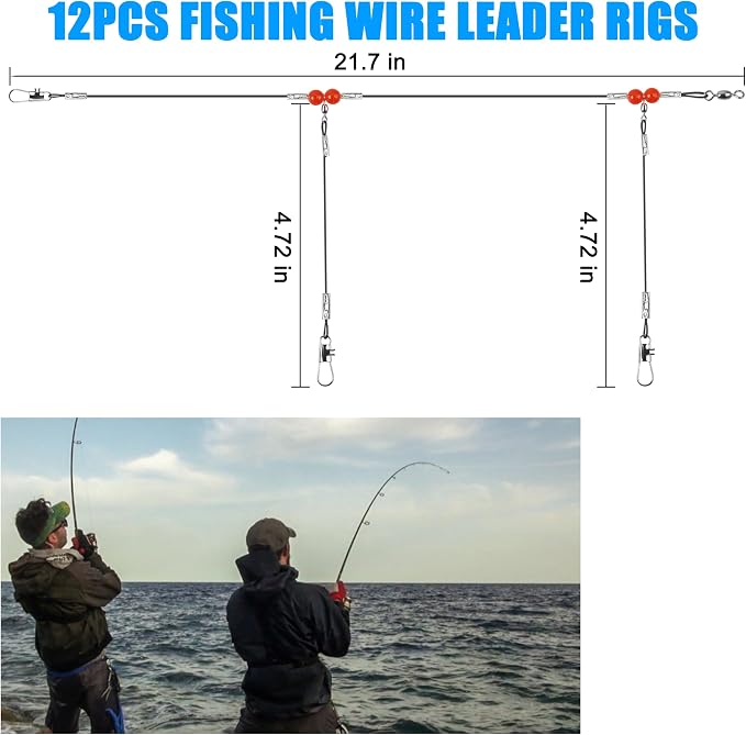 Fishing Leaders Saltwater Tackle Surf Fishing Rigs High Strength Steel Fishing Wire Leaders with Swivel Snaps Beads Gear Equipment for Lures Bait Hooks, 1Arm 2Arms & 3Arms