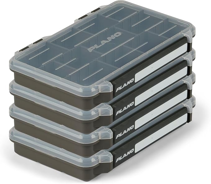 Plano StowAway 3600 Stow Tackle Box with Corrosion-Preventive Rustricor, 4-Pack, Single Latch Design, Transparent DuraView Lid, Stackable Storage for Fishing Bait, Lures and Gear