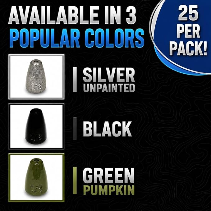 Reaction Tackle Lead Worm Weights - Bullet Shaped Sinkers with Size Stamped - Bass Fishing Tackle Fishing Weights (25-Pack)