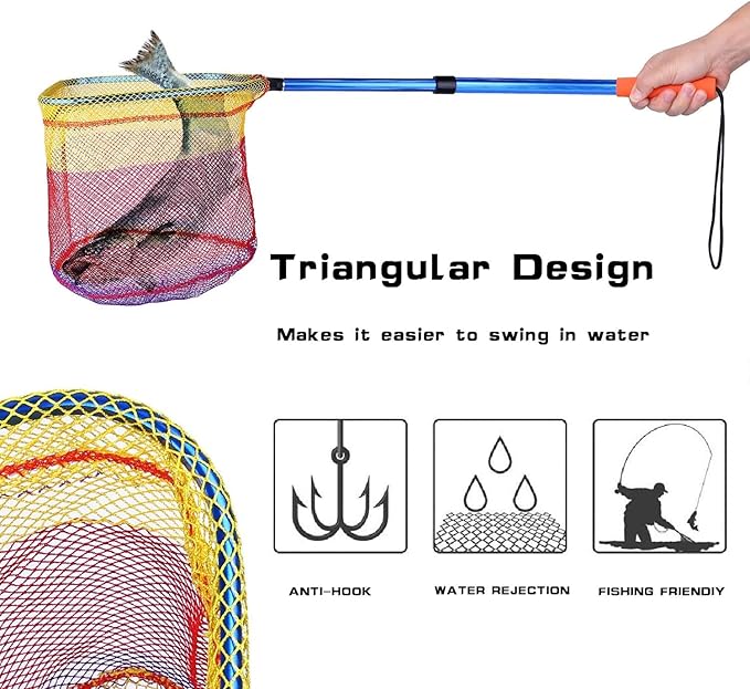 PLUSINNO Kids Fishing Net, Telescopic Lightweight Landing Net with Aluminum Pole Handle and Nylon Mesh, Catch and Release Butterfly Net for Kids Youth Outdoor