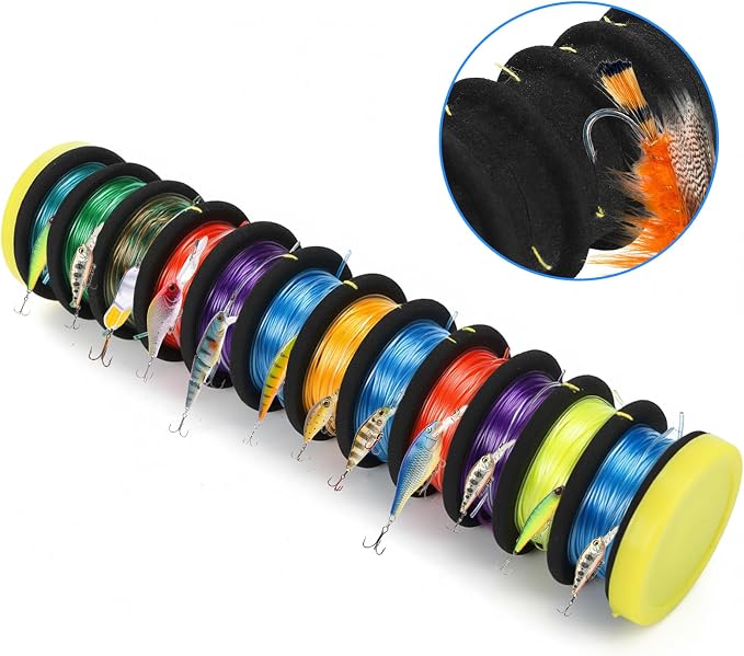 ZENFUN 4 Pc Fishing Line Storage Organizer, Fish Leader Holder with 12 Slots to Keep Your Lines Tangle Free, Spooler Winder, and Hook Keeper with Rigging Spools