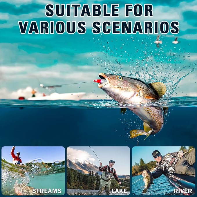 27Pcs Fishing Lures Kit, Hard and Soft Bait Set for Bass Trout Pike, Deep Diving Crankbaits with Premium Gift Box, Freshwater and Saltwater Fishing Tackle Gear for Men Dad Husband