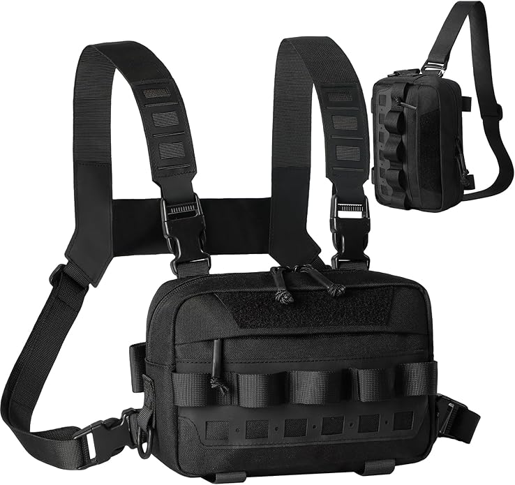 Outdoor Chest Bag for Men, Water-Resistant Fishing Chest Pack, Tactical Vest for Running, Cycling, Hiking